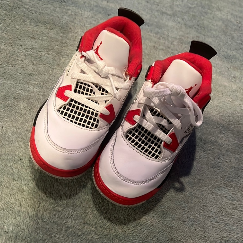 Toddler red and white jordan 4